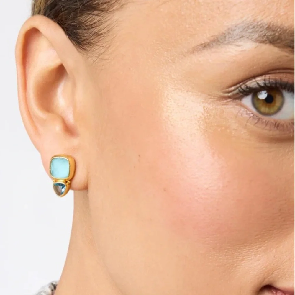 JULIE VOS Iridescent Aquamarine Blue Aquitaine Duo Stud Earrings